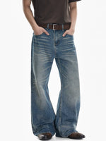 Distressed Whiskered Wide Leg Denim Pants 3
