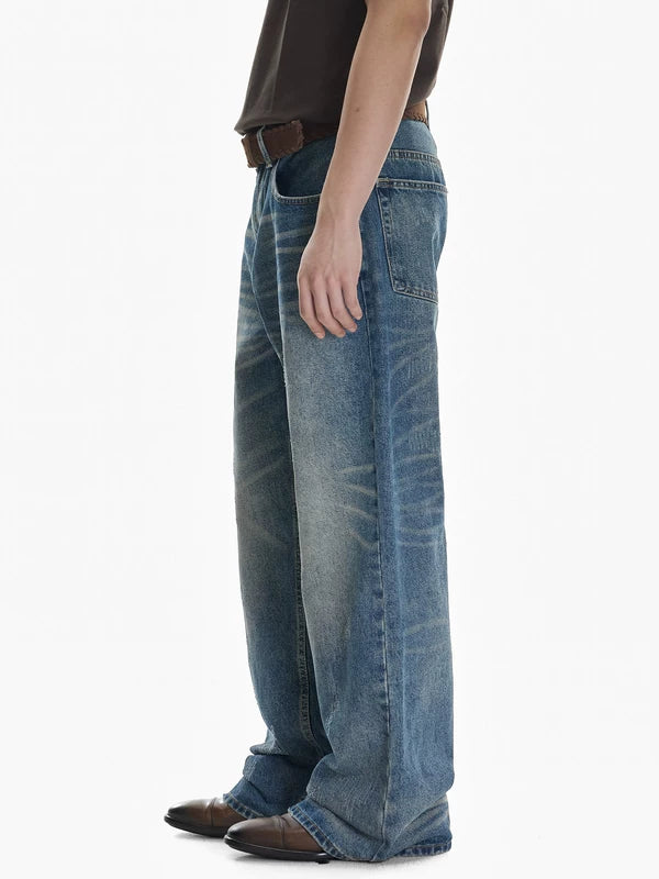 Distressed Whiskered Wide Leg Denim Pants 4