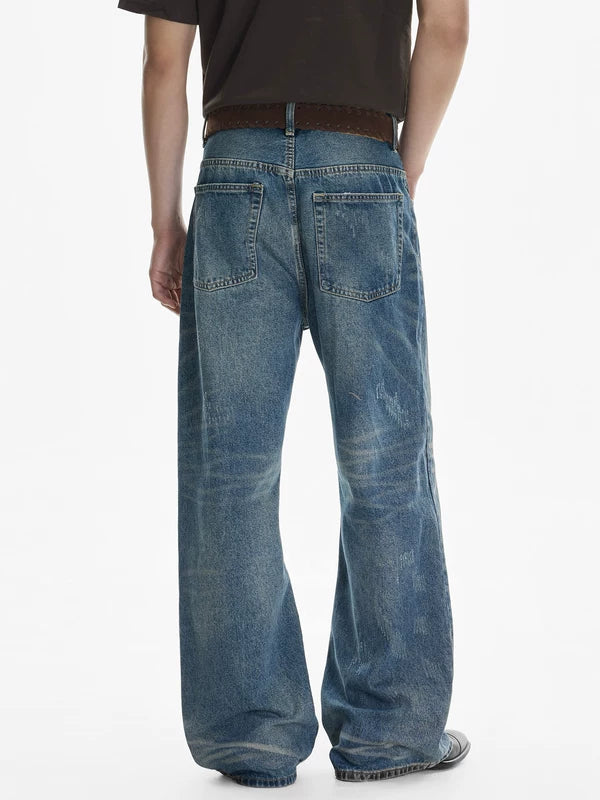 Distressed Whiskered Wide Leg Denim Pants 5