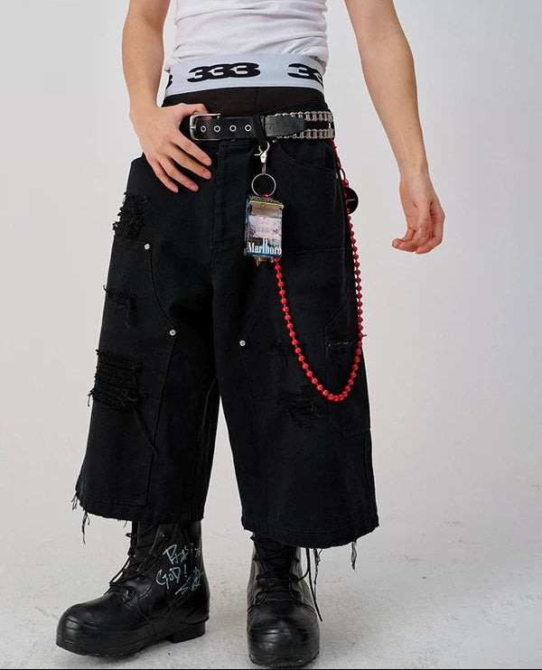 Distressed Wide-Leg Cargo Capri Pants 1