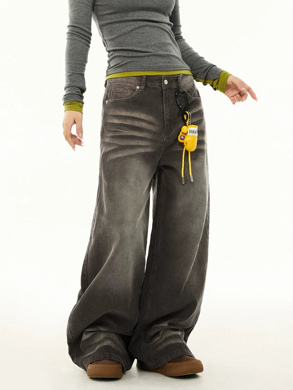 Distressed Wide Leg Corduroy Cargo Pants 3