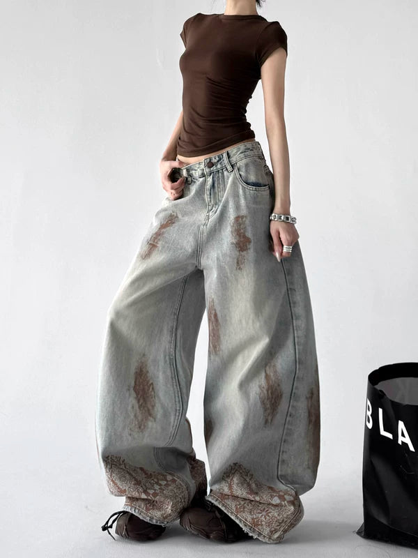 Distressed Wide Leg Floor Length Jeans Pants 2