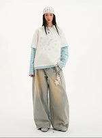 Distressed Wide-Leg Pleated Denim Pants 5