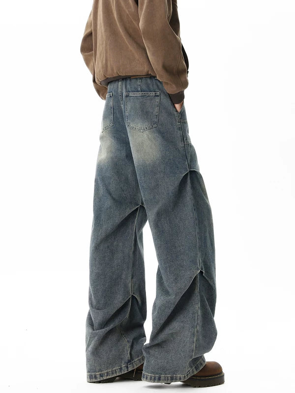 Distressed Wide Leg Pleated Jeans Pants 3