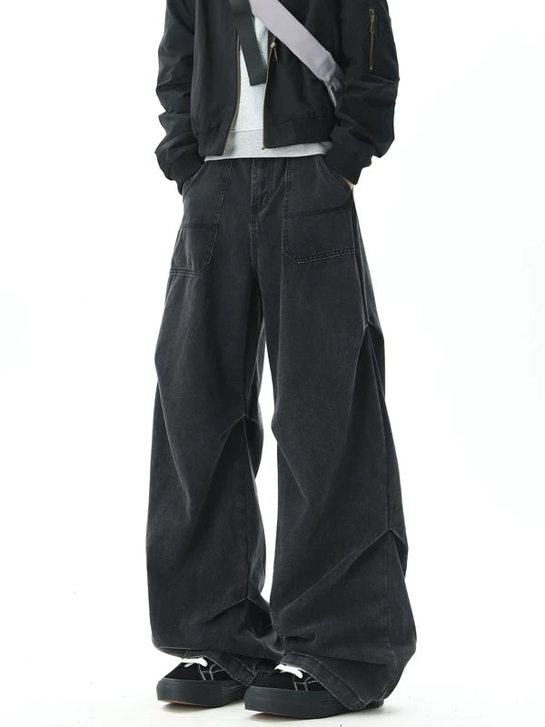 Distressed Wide Leg Pleated Jeans Pants 5