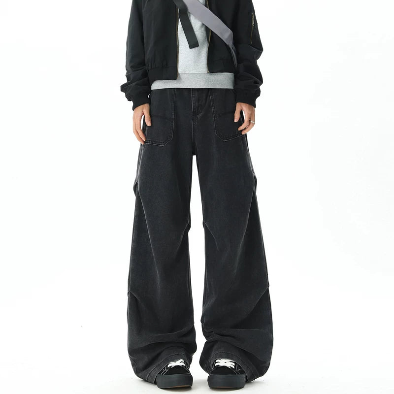 6155311090562,6155311090563,6155311090564,6155311090565,6155311090566,6155311090567, Distressed Wide Leg Pleated Jeans Pants