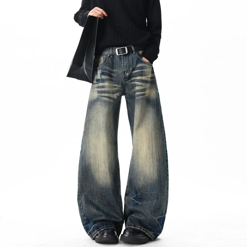 Distressed Wide Leg Retro Jeans Pants 3
