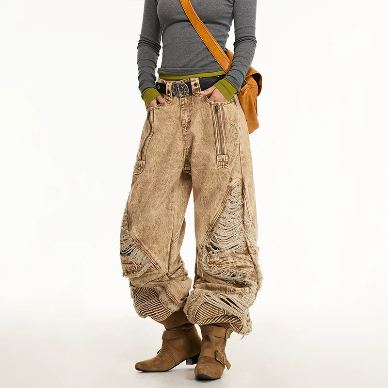 Distressed Wide Leg Ripped Denim Pants 2