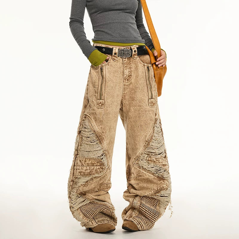 Distressed Wide Leg Ripped Denim Pants 3