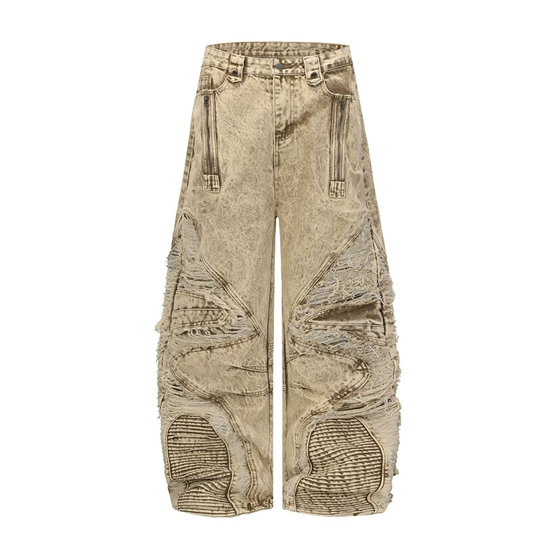 Distressed Wide Leg Ripped Denim Pants 5