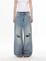 Distressed Wide Leg Vintage Denim Pants 2