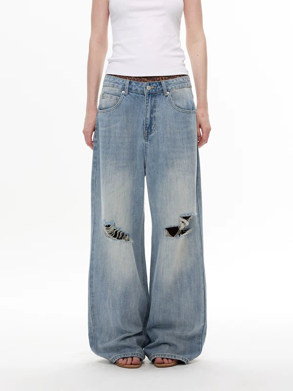 Distressed Wide Leg Vintage Denim Pants 2