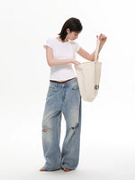 Distressed Wide Leg Vintage Denim Pants 3