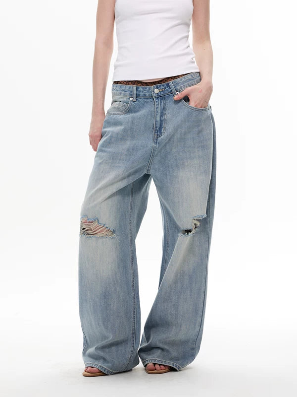 Distressed Wide Leg Vintage Denim Pants 4