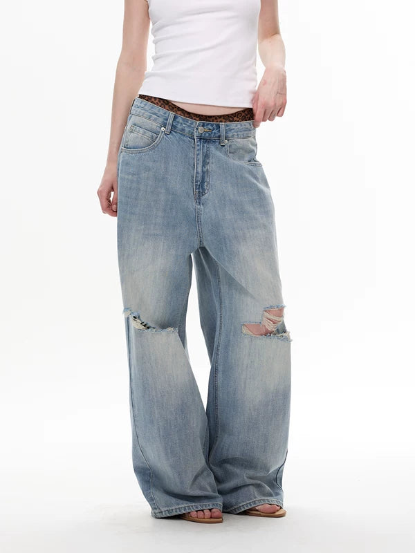Distressed Wide Leg Vintage Denim Pants 5