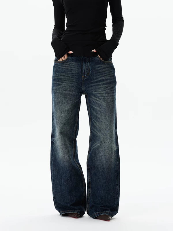 Distressed Wide Leg Washed Denim Pants 2