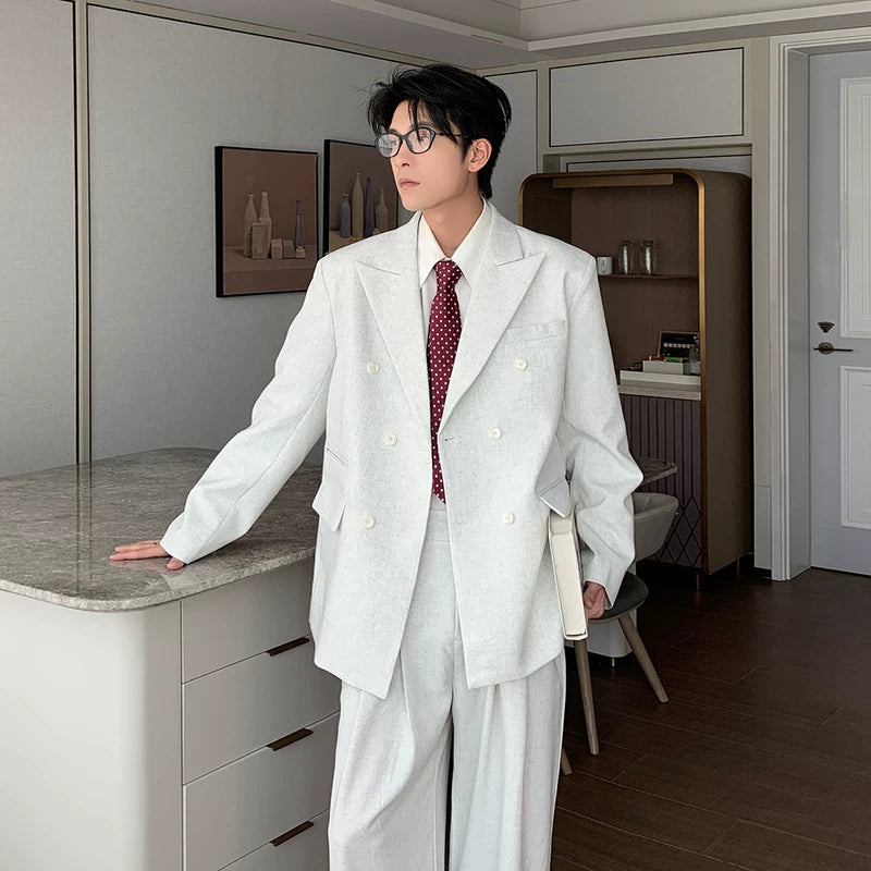 6192706543141,6192706543142,6192706543143,6192706543144, Double-Breasted Linen Suit Jacket and Pants