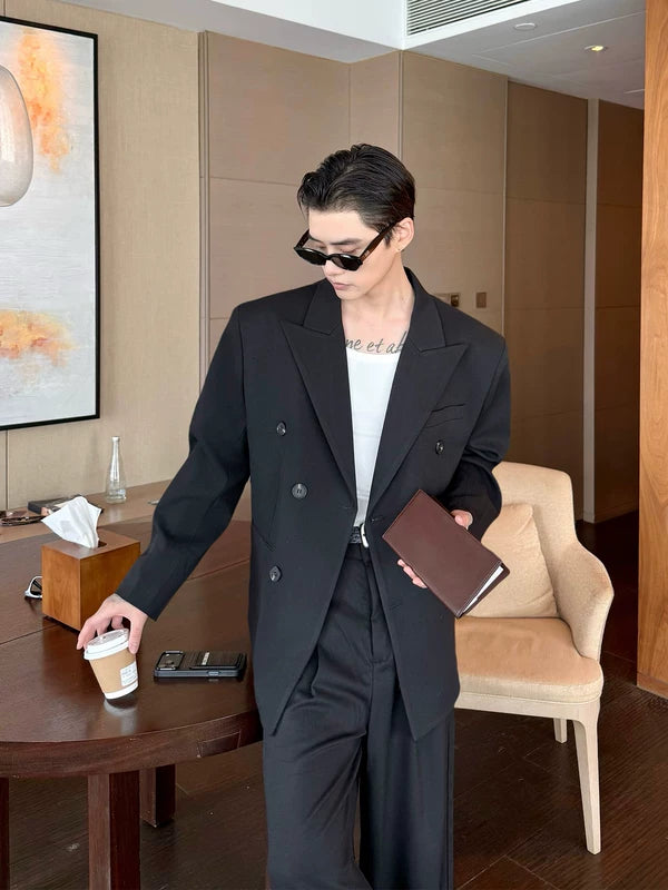 Double-Breasted Relaxed Fit Suit Pants Set 2