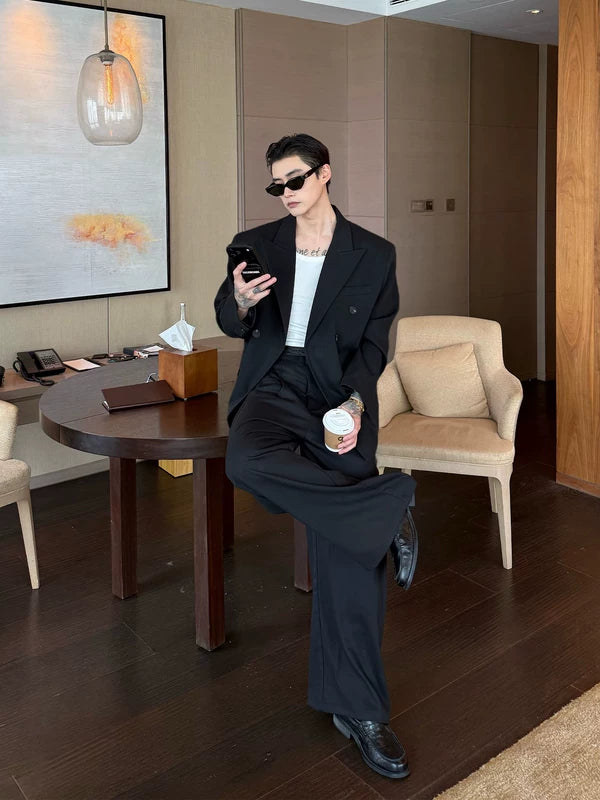 Double-Breasted Relaxed Fit Suit Pants Set 4