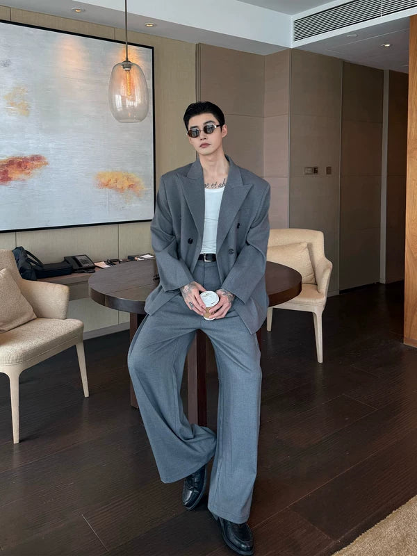 Double-Breasted Relaxed Fit Suit Pants Set 5