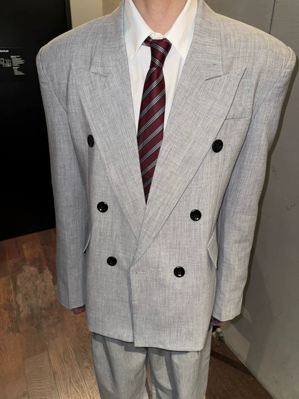 6017859988896,6017859988897,6017859988898, Double-Breasted Relaxed Fit Suit with Pants