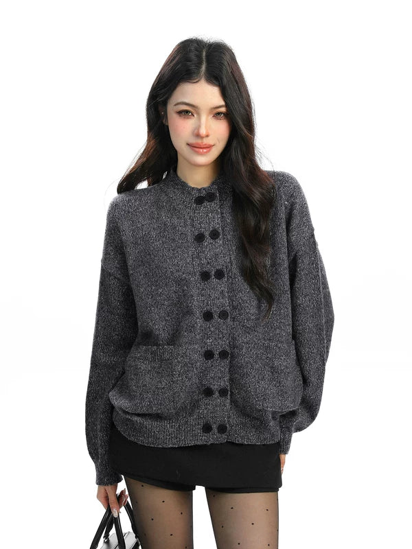 1627207:4957092,6170123975879,1627207:4957092,6170123975878,1627207:4957092,6170123975880,1627207:4957092,6170123975877,6170123975879,6170123975878,6170123975880,6170123975877, Double-Breasted Round Neck Cardigan Sweater