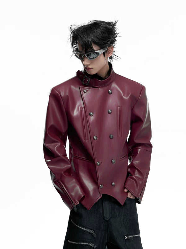 Double-Breasted Slim-Fit Leather Rider Jacket 2
