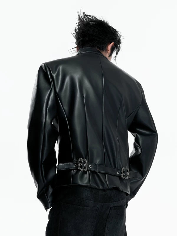 Double-Breasted Slim-Fit Leather Rider Jacket 3