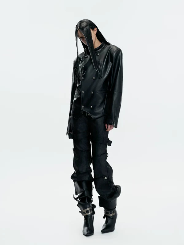 Double-Breasted Slim-Fit Leather Rider Jacket 4