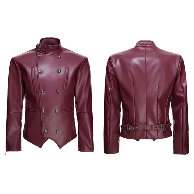 6200281999443,6200281999444,6200281999445,6200281999446,6200936771668, Double-Breasted Slim-Fit Leather Rider Jacket