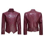 6200281999443,6200281999444,6200281999445,6200281999446,6200936771668, Double-Breasted Slim-Fit Leather Rider Jacket