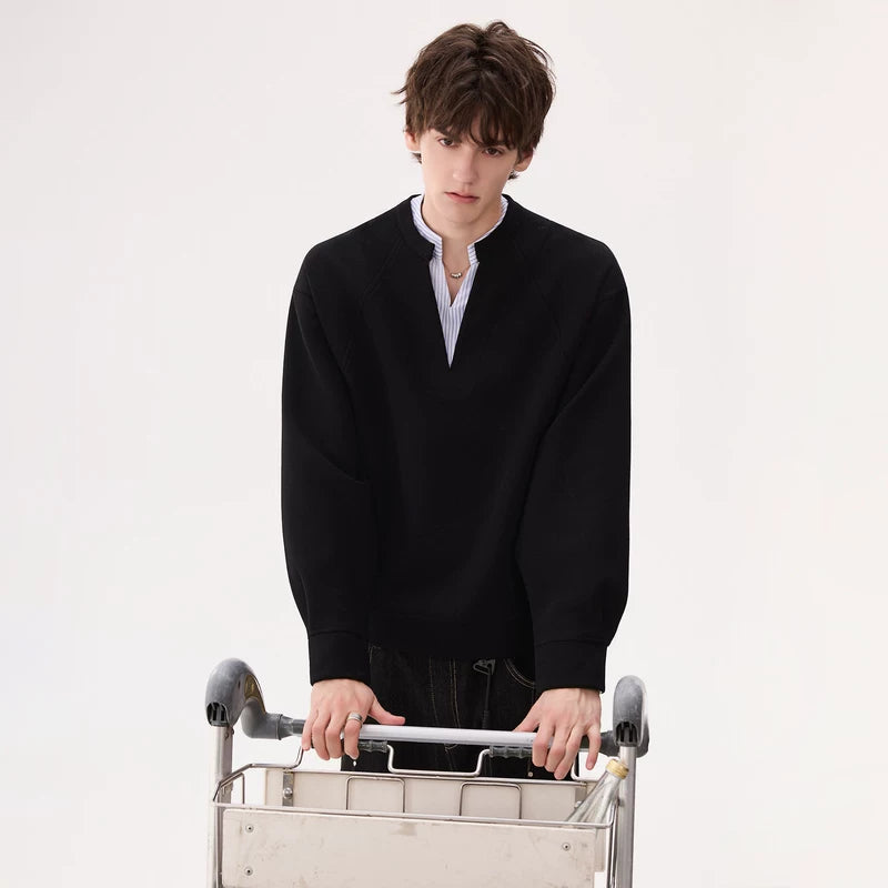 6025681933785,6025681933786,6025681933787,6025681933788, Double V-Neck Pullover Sweatshirt