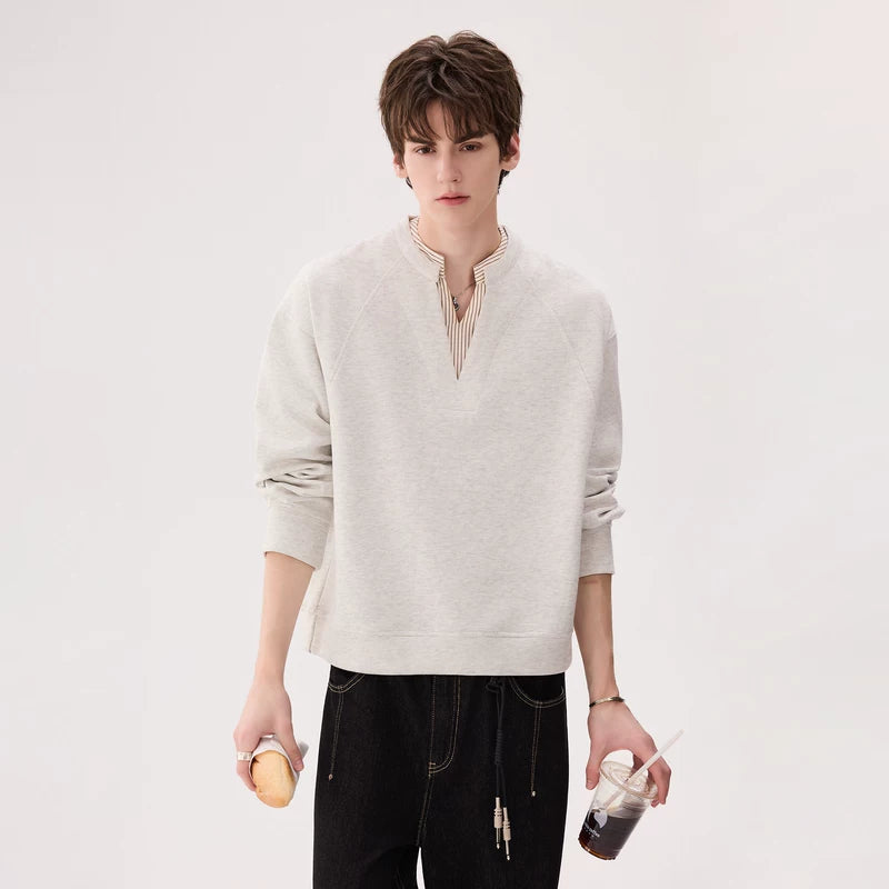 6024715888341,6024715888342,6024715888343,6024715888344, Double V-Neck Pullover Sweatshirt