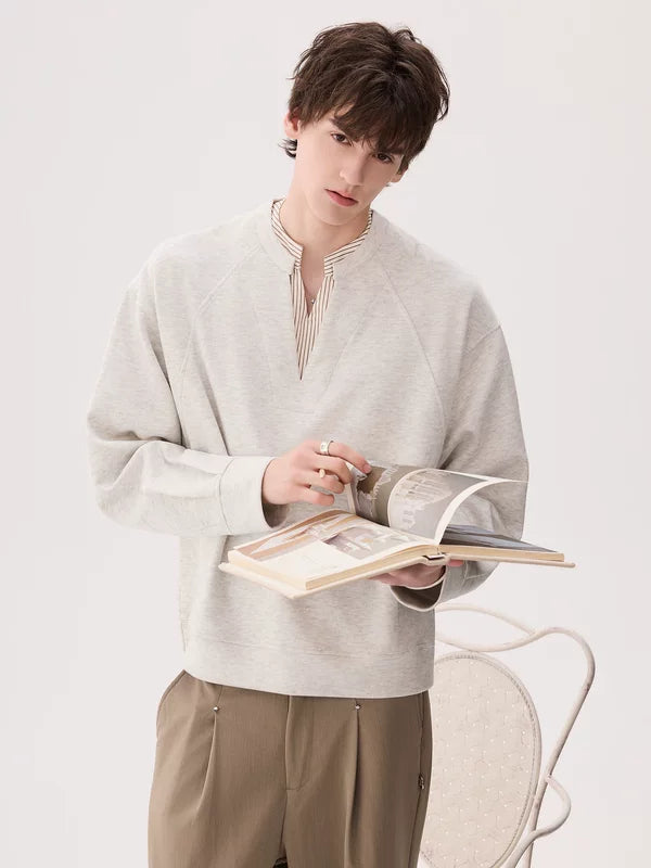 Double V-Neck Pullover Sweatshirt Top 2