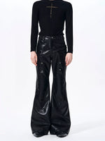 Double Waist Flared Leather Pants 2