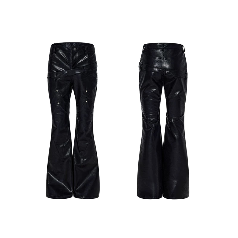 6034653604090,6034653604091,6034653604092,6034653604093, Double Waist Flared Leather Pants