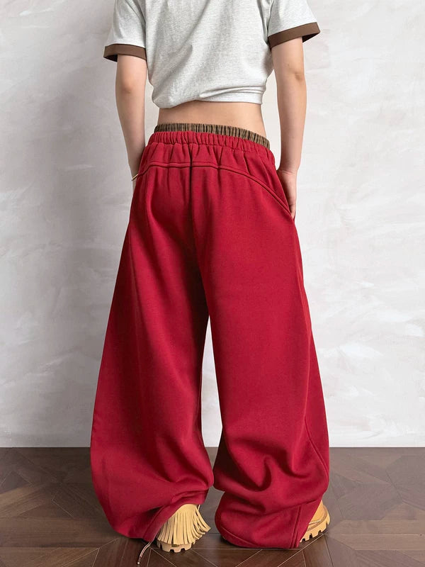 Double Waistband Relaxed Wide Leg Sweatpants 2