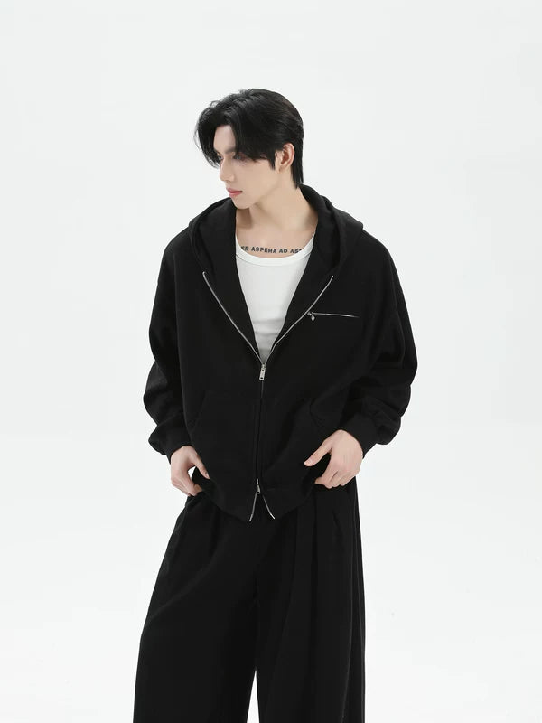 Double-Zip Hoodie and Wide-Leg Pants Set 4