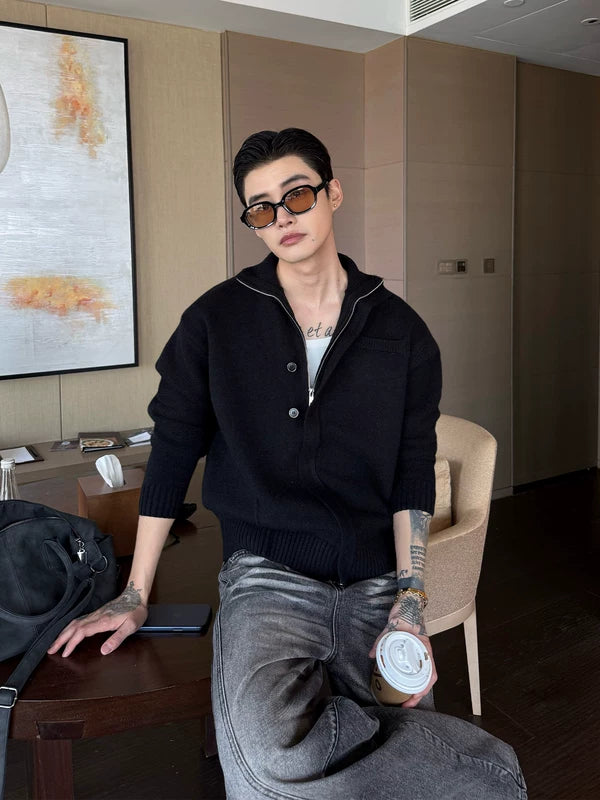 Double Zipper Knit Cardigan Sweater Jacket 3