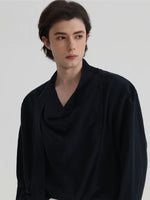 Draped Asymmetrical Placket Ribbon Shirt 3