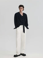Draped Asymmetrical Placket Ribbon Shirt 4