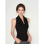 6192141354279,6192141354280,6192141354281,6192141354282, Draped Halter Neck Racerback Tank Top