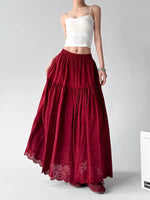 Elastic Waist A-Line Lace Maxi Skirt 2
