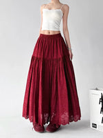 Elastic Waist A-Line Lace Maxi Skirt 4