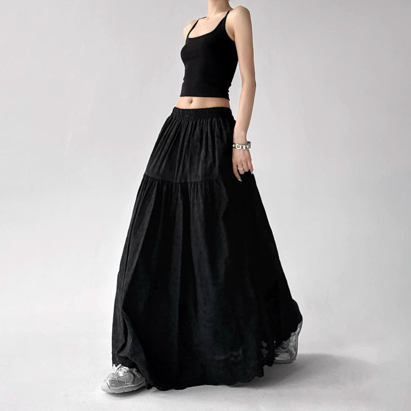 6035629013147, Elastic Waist A-Line Lace Maxi Skirt
