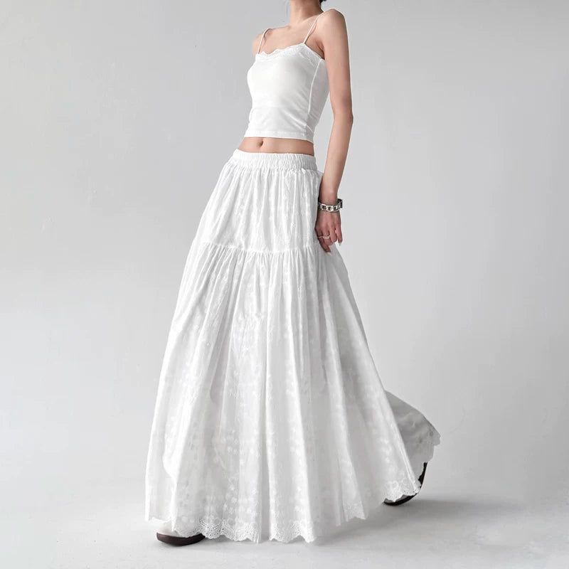 6035629013148, Elastic Waist A-Line Lace Maxi Skirt