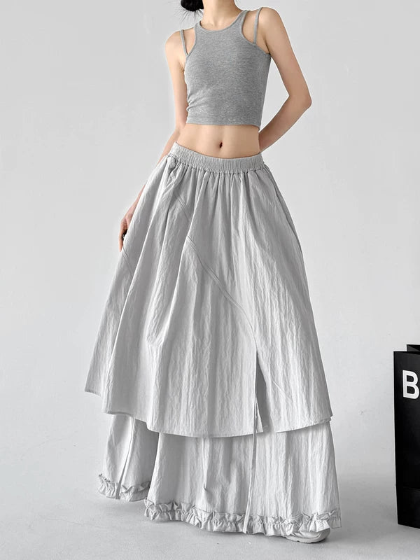 Elastic Waist Layered A-Line Maxi Skirt 3