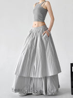 Elastic Waist Layered A-Line Maxi Skirt 4