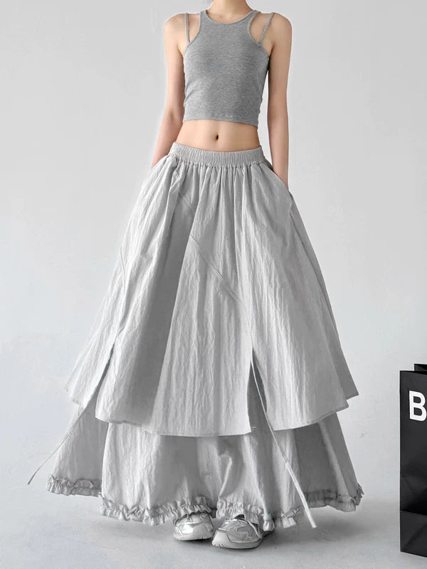 Elastic Waist Layered A-Line Maxi Skirt 5