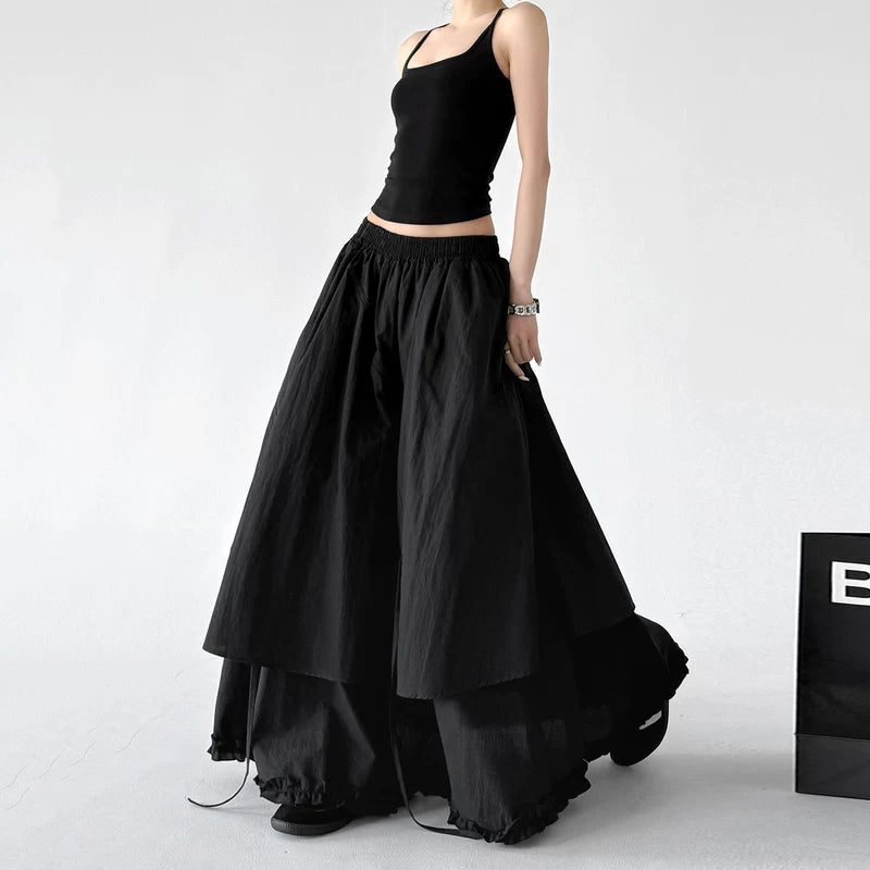 6044516213706, Elastic Waist Layered A-Line Maxi Skirt
